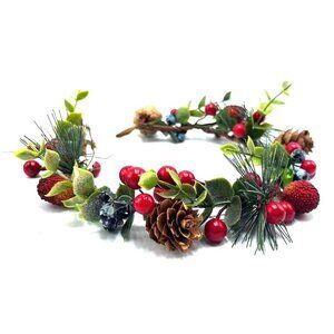 Flower Crown Polyester Hairband Christmas Style Red Berries Pine Cones for Weddi